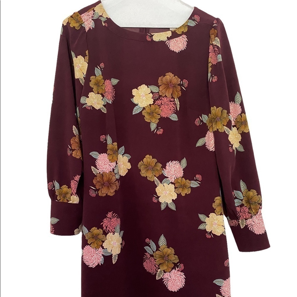 LOFT Maroon Floral Dress Women 6P